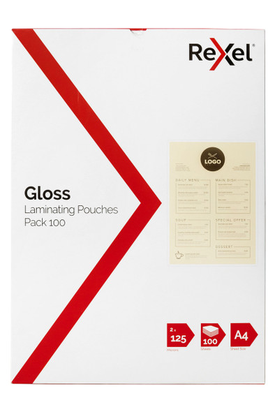 Rexel Laminating Pouch A4 125 Micron Gloss Pack of 100