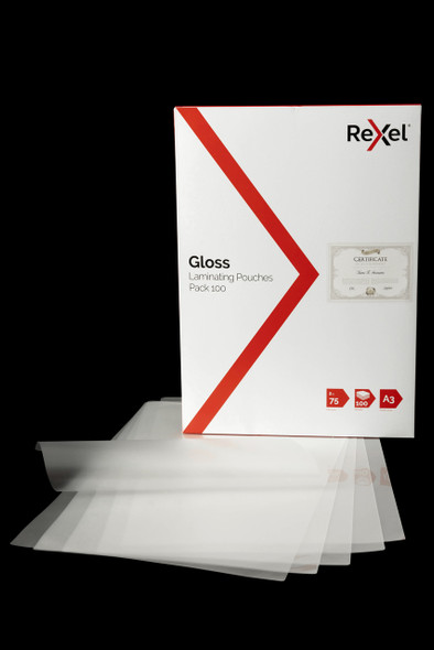 Rexel Gloss Laminating Pouch A3 75 Micron Pack of 100