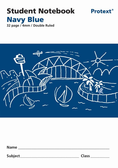 Protext Student Notebook 32 Page 4mm Double Ruled Navy Blue Pack of 20