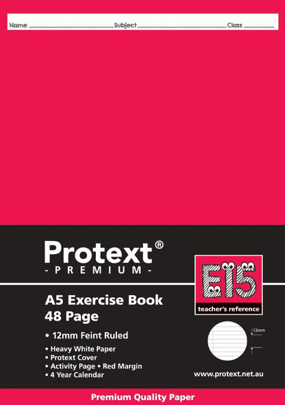 Protext Premium Exercise Book A5 48 Page 12mm Ruled Red Margin E15 Pack of 20