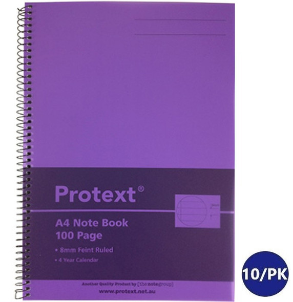 Protext Notebook A4 Polypropylene Cover Ruled 100 Page Purple Pack of 10