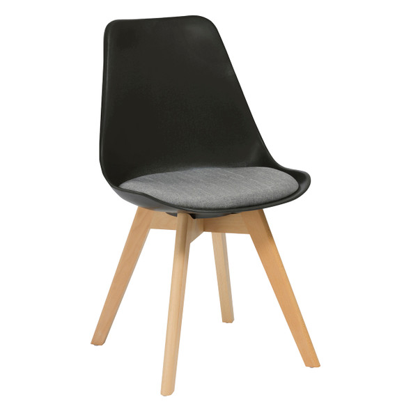 Rapidline Virgo Chair Oak Timber Leg Polypropylene Black Shell with Grey Seat Pad