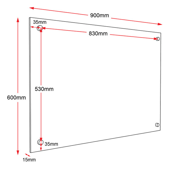 Rapidline Glass Writing Board 900 x 15 x 600mm with Chrome Fittings