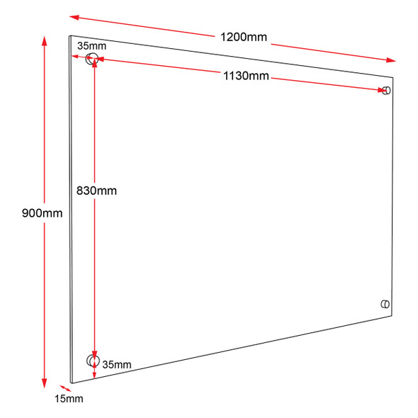 Rapidline Glass Writing Board 1200 x 15 x 900mm with Chrome Fittings