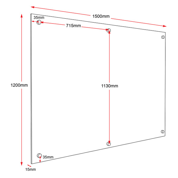 Rapidline Glass Writing Board 1500 x 15 x 1200mm with Chrome Fittings