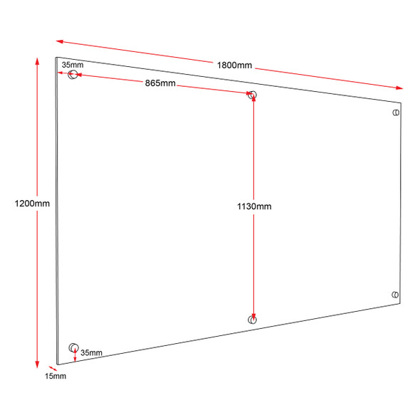 Rapidline Glass Writing Board 1800 x 15 x 1200mm with Chrome Fittings