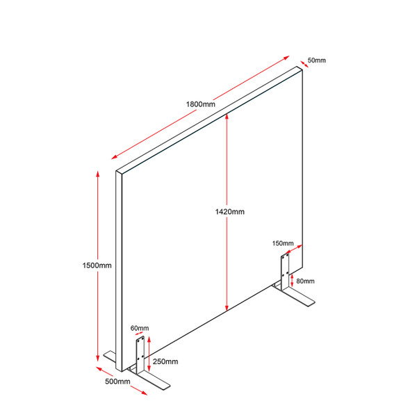 Rapidline Blue Upholstery Free Standing Acoustic Screen 1800 x 50 x 1500mm
