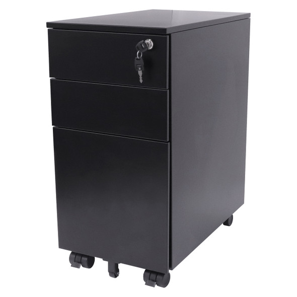 Rapidline Go Slimline Steel Mobile Pedestal 3 Drawer Black