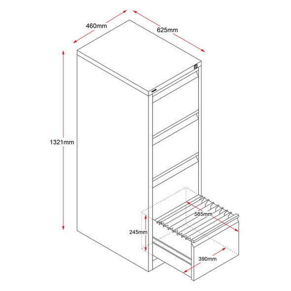 Rapidline Go 4 Drawer Vertical Filing Cabinet 460 x 620 x 1321mm Graphite Ripple