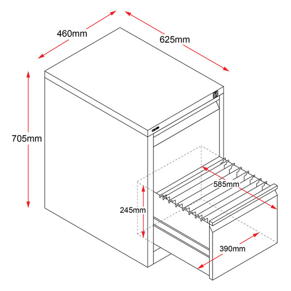 Rapidline Go 2 Drawer Vertical Filing Cabinet 460 x 620 x 705mm Silver Grey