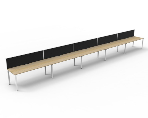 Rapidline Deluxe Infinity Single Sided 5 Person Workstation Profile Leg 1500 x 750mm with Screen Natural Oak / White Satin