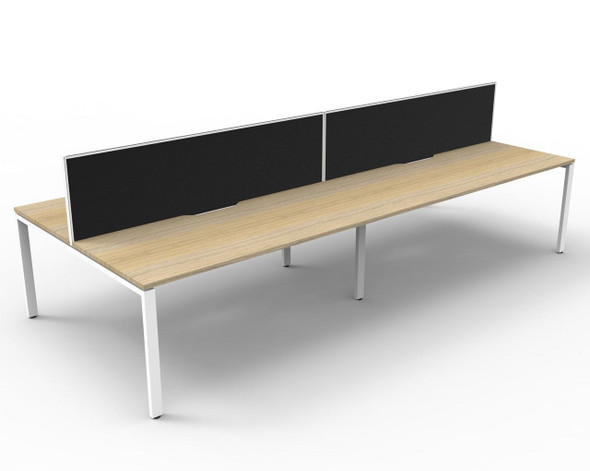 Rapidline Deluxe Infinity Back to Back 4 Person Workstation Profile Leg 1200 x 750mm with Screen Natural Oak / White Satin