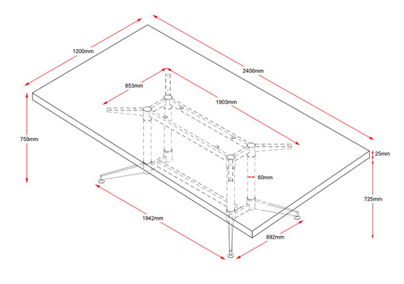 Rapidline Typhoon Table Meeting and Boardroom 2400 x 1200mm Cherry / Black Aluminium