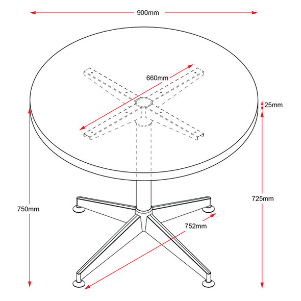 Rapidline Typhoon Meeting Table 4 Star Round 900mm Diameter Natural White / Black Aluminium