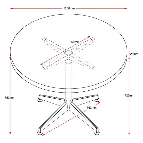 Rapidline Typhoon Meeting Table 4 Star Round 1200mm Diameter Cherry / Black Aluminium