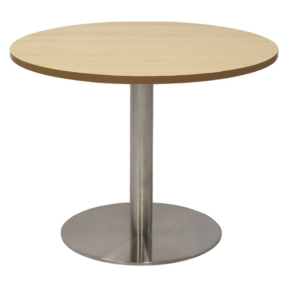Rapidline Estilo Round Coffee Table Flat Disc Base 600mm Diameter Natural Oak / Stainless Steel