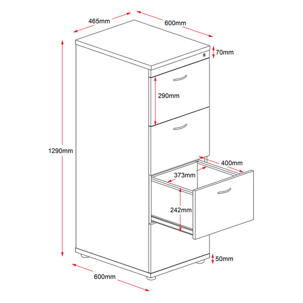 Rapidline Rapid Worker 4 Drawer Filing Cabinet 465 x 600 x 1300mm Beech / Ironstone