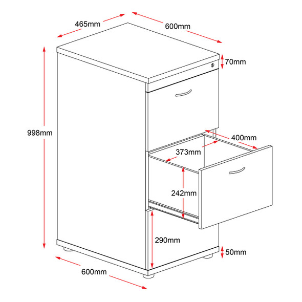 Rapidline Rapid Worker 3 Drawer Filing Cabinet 465 x 600 x 990mm Beech / Ironstone