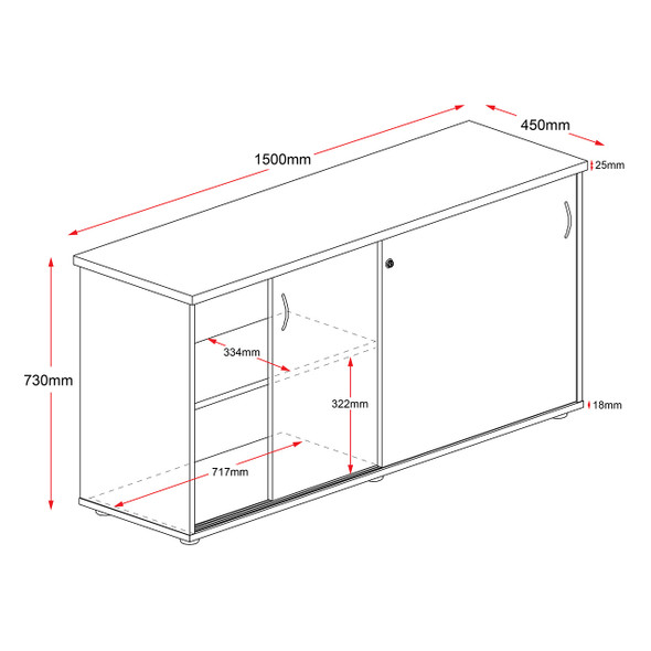 Rapidline Rapid Worker Sliding Door Credenza 1500 x 450 x 730mm Beech / Ironstone
