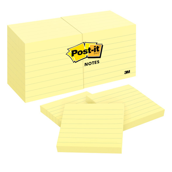 Post-it Notes Lined Canary Yellow 76 x 76mm 100 Sheets Pack of 12 630-SS