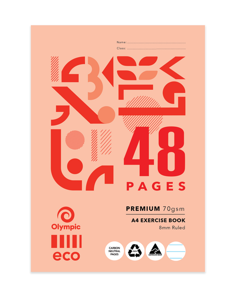 Olympic A4 Eco Exercise Book 48 Pages 8mm Ruling Stapled Pack of 20