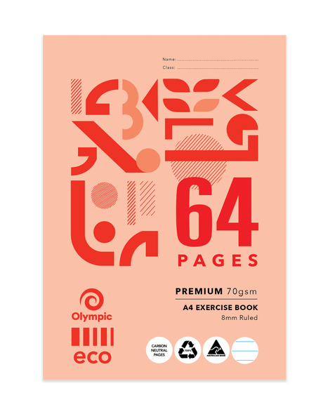Olympic A4 Eco Exercise Book 64 Pages 8mm Ruling Stapled Pack of 20