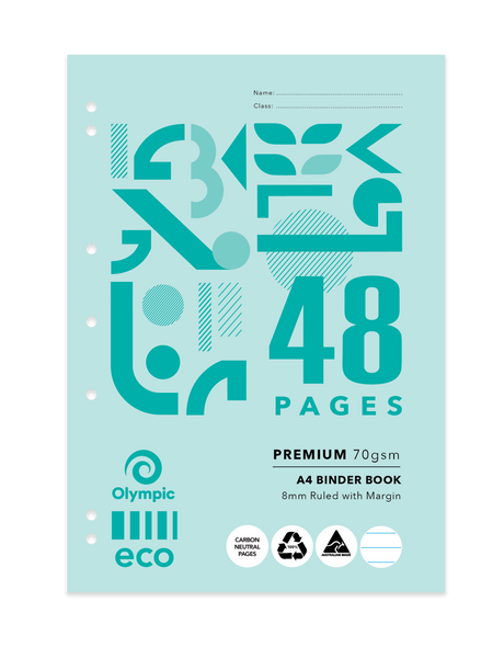 Olympic A4 Eco Binder Book 48 Pages 8mm Ruling Stapled Pack of 20