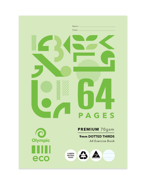 Olympic A4 Eco Exercise Book 64 Pages 9mm Dotted Thirds Stapled Pack of 20