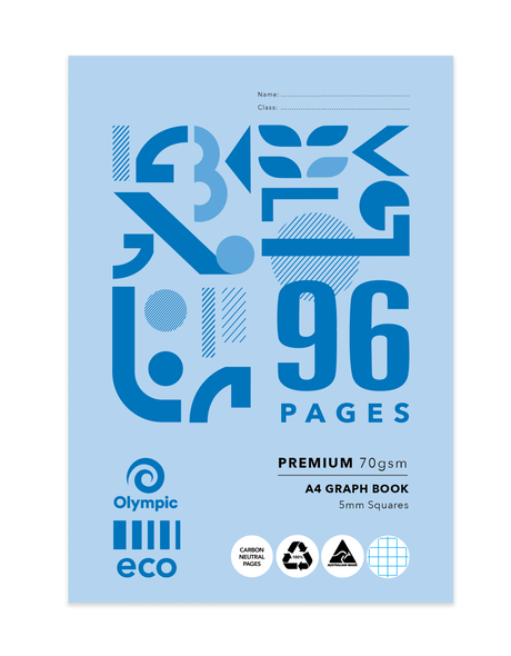 Olympic Eco Graph Exercise Book A4 96 Pages 5mm Stapled Pack of 10