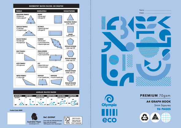 Olympic A4 Eco Graph Exercise Book 96 Pages 5mm Stapled Pack of 10