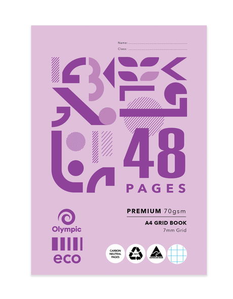 Olympic A4 Eco Grid Exercise Book 48 Pages 7mm Stapled Pack of 20