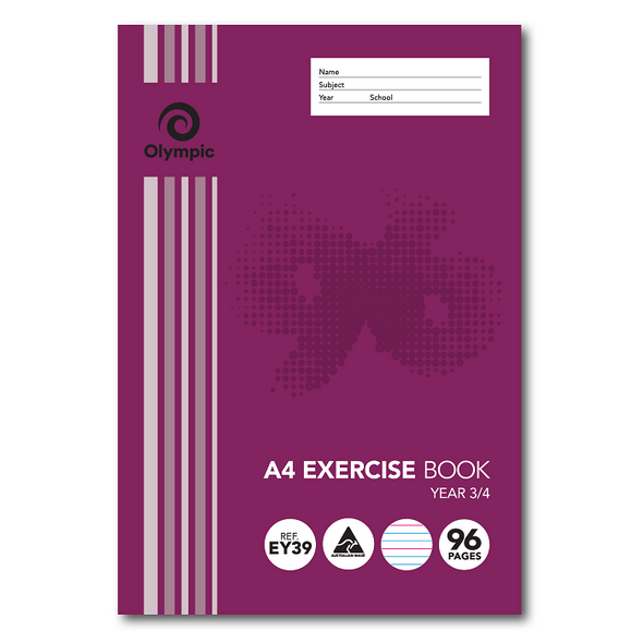 Olympic Exercise Book A4 96 Pages 12mm QLD Year 3/4 Stapled Pack of 10