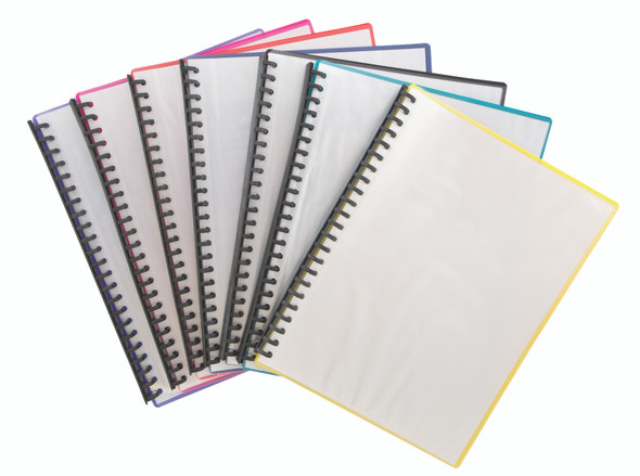 Olympic Display Book Refillable A4 20 Pages Ribbed Clear Front Assorted Colours Pack of 20