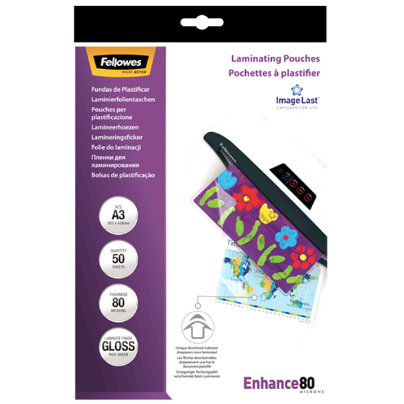 ImageLast A3 80 Micron Laminating Pouch Pack 50 Fellowes