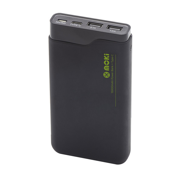 Moki Power Bank Plus USB-A and USB-C 15000mAh Black