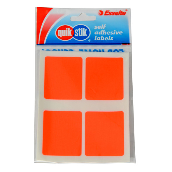 QuikStik Label Rectangle 35 x 45mm Fluoro Orange Hangsell Pack of 28