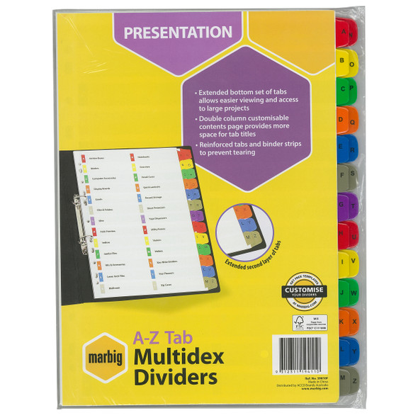 Marbig Indices and Dividers A-Z Tab Multidex A4 Multi Colour