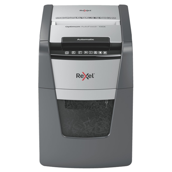 Rexel Optimum AutoFeed+ 100X Cross Cut Paper Shredder Black