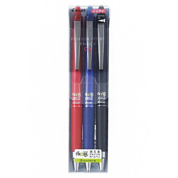 Pilot FriXion Point Knock Erasable Retractable Gel Pen 0.4mm Assorted Wallet of 3