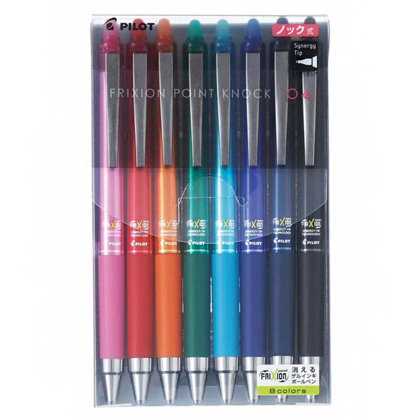 Pilot FriXion Point Knock Erasable Retractable Gel Pen 0.4mm Assorted Wallet of 8