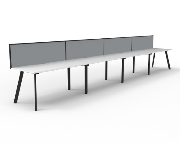 Rapidline Eternity Single Sided 4 Person Workstation 1500 x 750mm with Screen Natural White / Black Satin