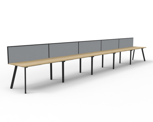 Rapidline Eternity Single Sided 5 Person Workstation 1500 x 750mm with Screen Natural Oak / Black Satin