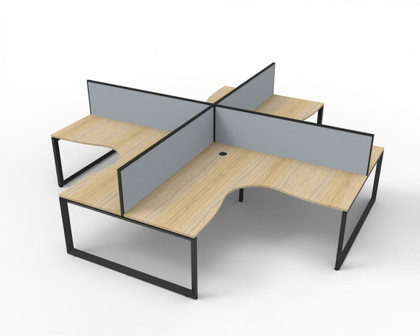 Rapidline Deluxe Rapid Infinity 4 Person Corner Workstation Loop Leg 1500 x 1500 x 750mm with Screen Natural Oak / Black Satin