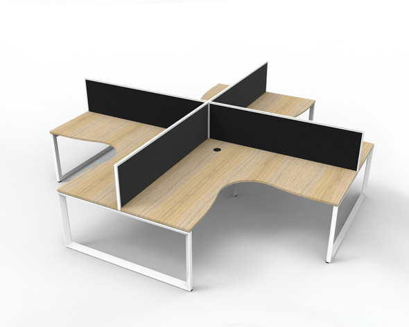 Rapidline Deluxe Rapid Infinity 4 Person Corner Workstation Loop Leg 1500 x 1500 x 750mm with Screen Natural Oak / White Satin