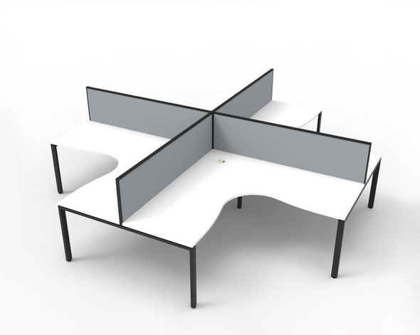 Rapidline Deluxe Infinity 4 Person Corner Workstation Profile Leg 1500 x 1500mm with Screen Natural White / Black Satin