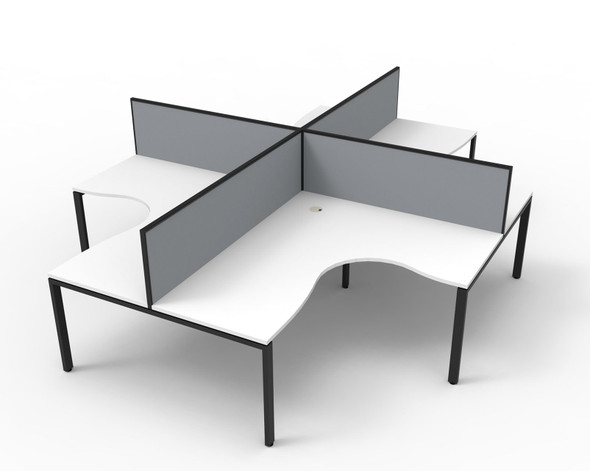 Rapidline Deluxe Infinity 4 Person Corner Workstation Profile Leg 1800 x 1500mm with Screen Natural White / Black Satin