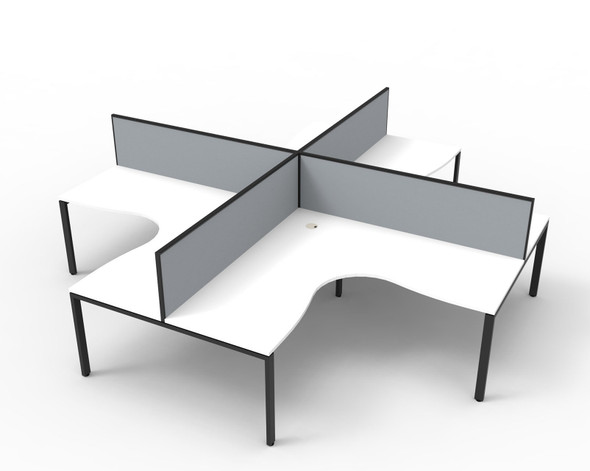 Rapidline Deluxe Infinity 4 Person Corner Workstation Profile Leg 1800 x 1800mm with Screen Natural White / Black Satin