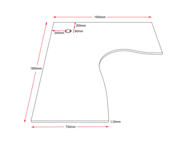 Rapidline Corner Workstation Top Only 1800 x 1500 x 750 x 25mm Natural White