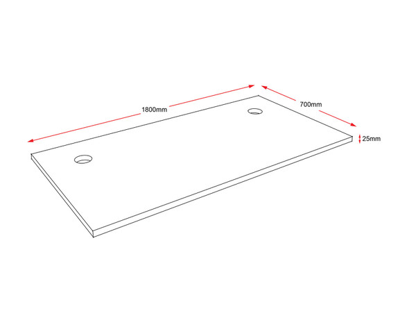 Rapidline Rectangle Table Top Only 1800 x 700 x 25mm with 2 Cable Port Natural White