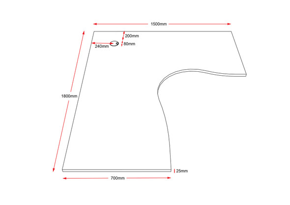 Rapidline Corner Workstation Top Only 1800 x 1500 x 700 x 25mm with Cable Port Beech